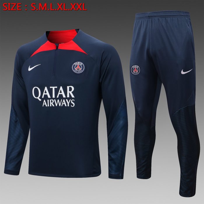 PSG 22/23 Half-Zip Jacket Navy Blue with Red Collar - 图片 8