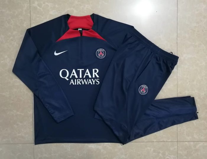 PSG 22/23 Half-Zip Jacket Navy Blue with Red Collar - 图片 9