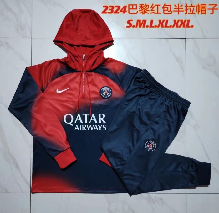 PSG 23-24 Half-Zip Hoodie Red - 图片 9