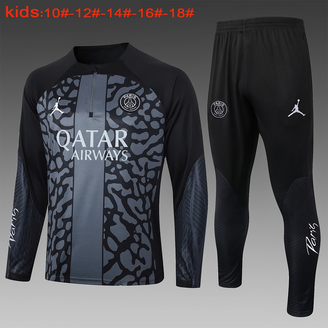 JER-7073_1 PSG 23-24 Half-Zip Black Grey Kids - 图片 1