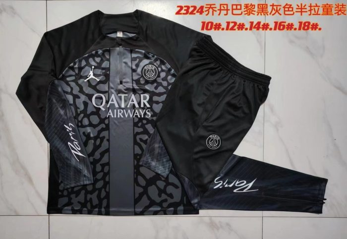 PSG 23-24 Half-Zip Black Grey Kids - 图片 3