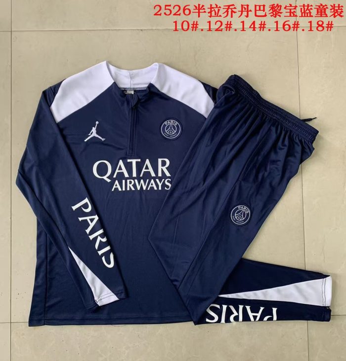 Paris Saint-Germain 2025/26 Semi-Zip Jacket Blue (White Shoulders) Kids - 图片 3