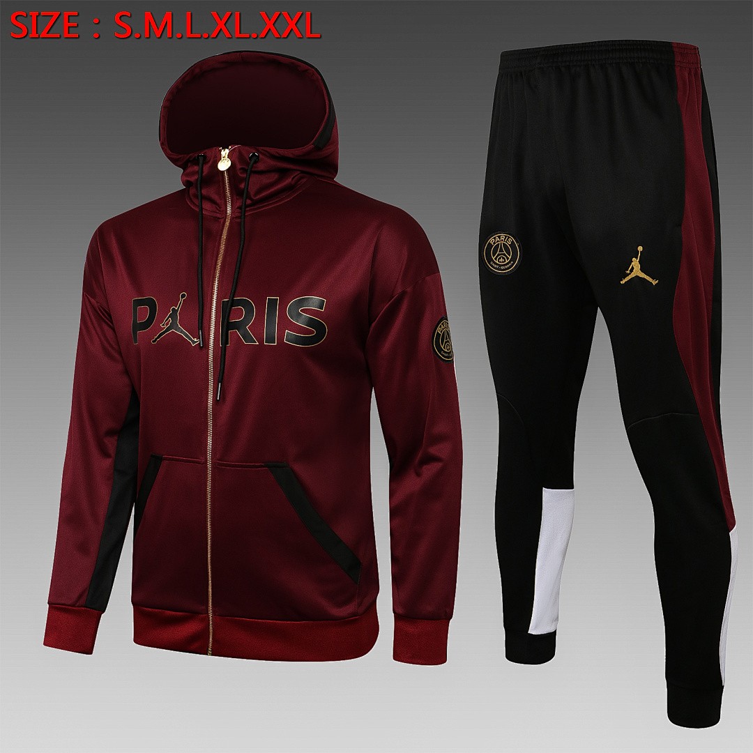 PSG 21/22 Long Zip Hoodie Jordan Maroon S-2XL