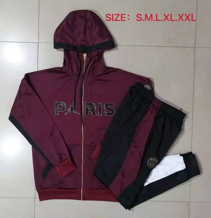 PSG 21/22 Long Zip Hoodie Jordan Maroon S-2XL - 图片 9