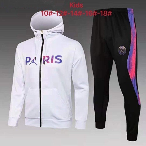 PSG 21-22 Jordan White Kids' Long Zip Jacket (Front Colorful Ad)