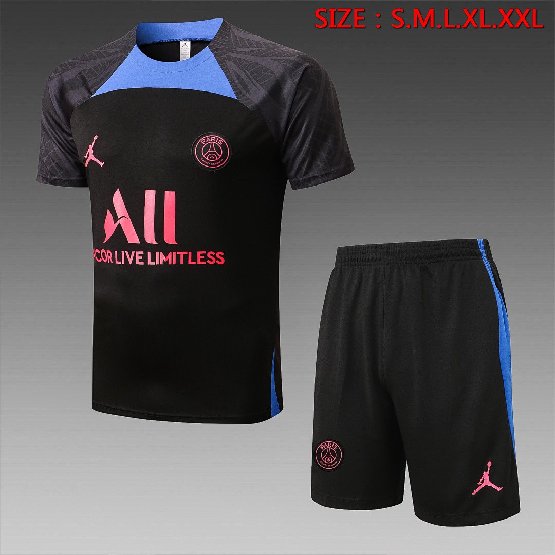 PSG 22-23 Jordan Black Short Sleeve Training Set with 5-inch Shorts