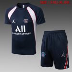 PSG 22/23 Jordan Training Short Sleeve Set in Royal Blue with White Side Stripes and 5-Inch Shorts