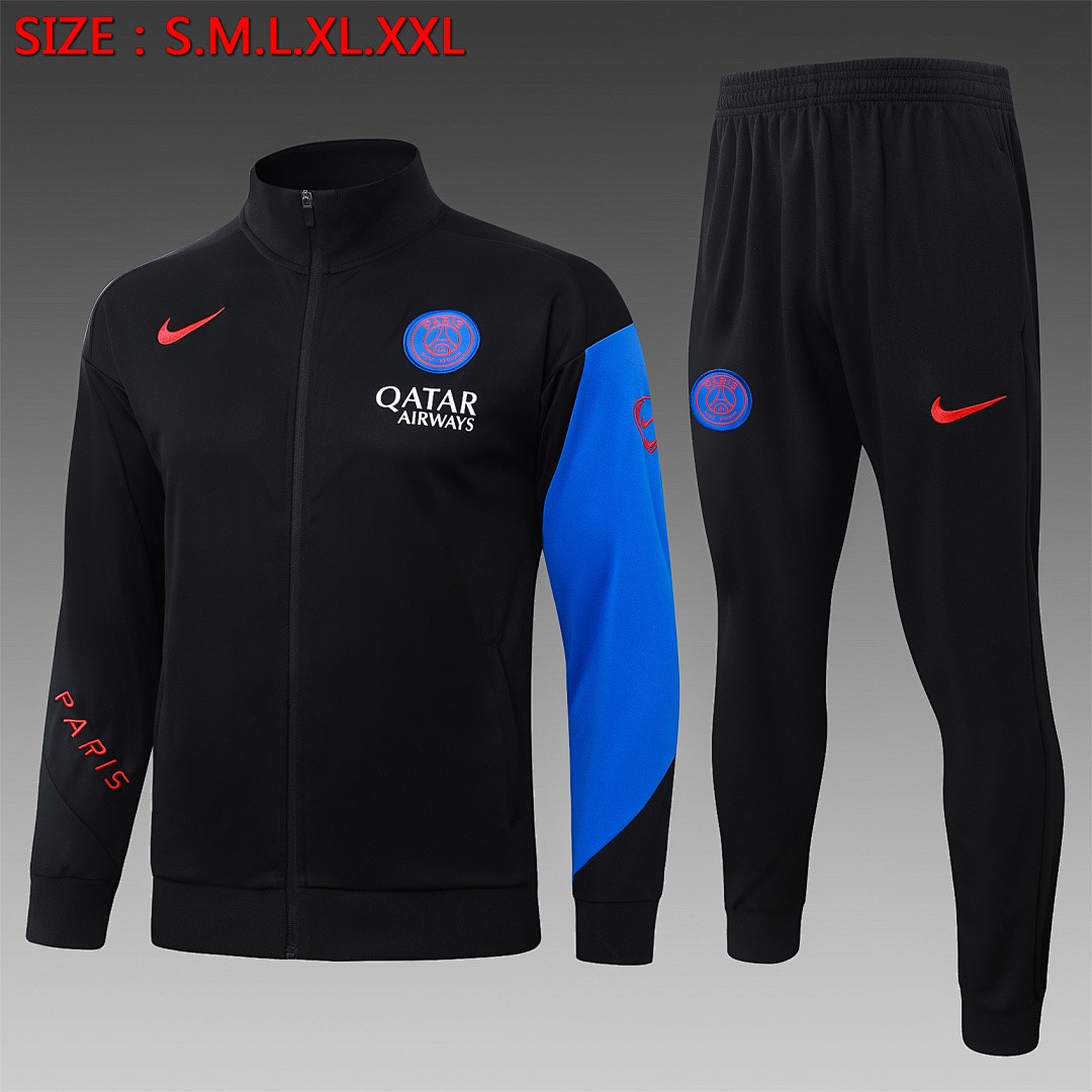 JER-7148_1 Paris Saint-Germain 2025/26 Black Long Zip Jacket (Colorful Emblem) - 图片 1