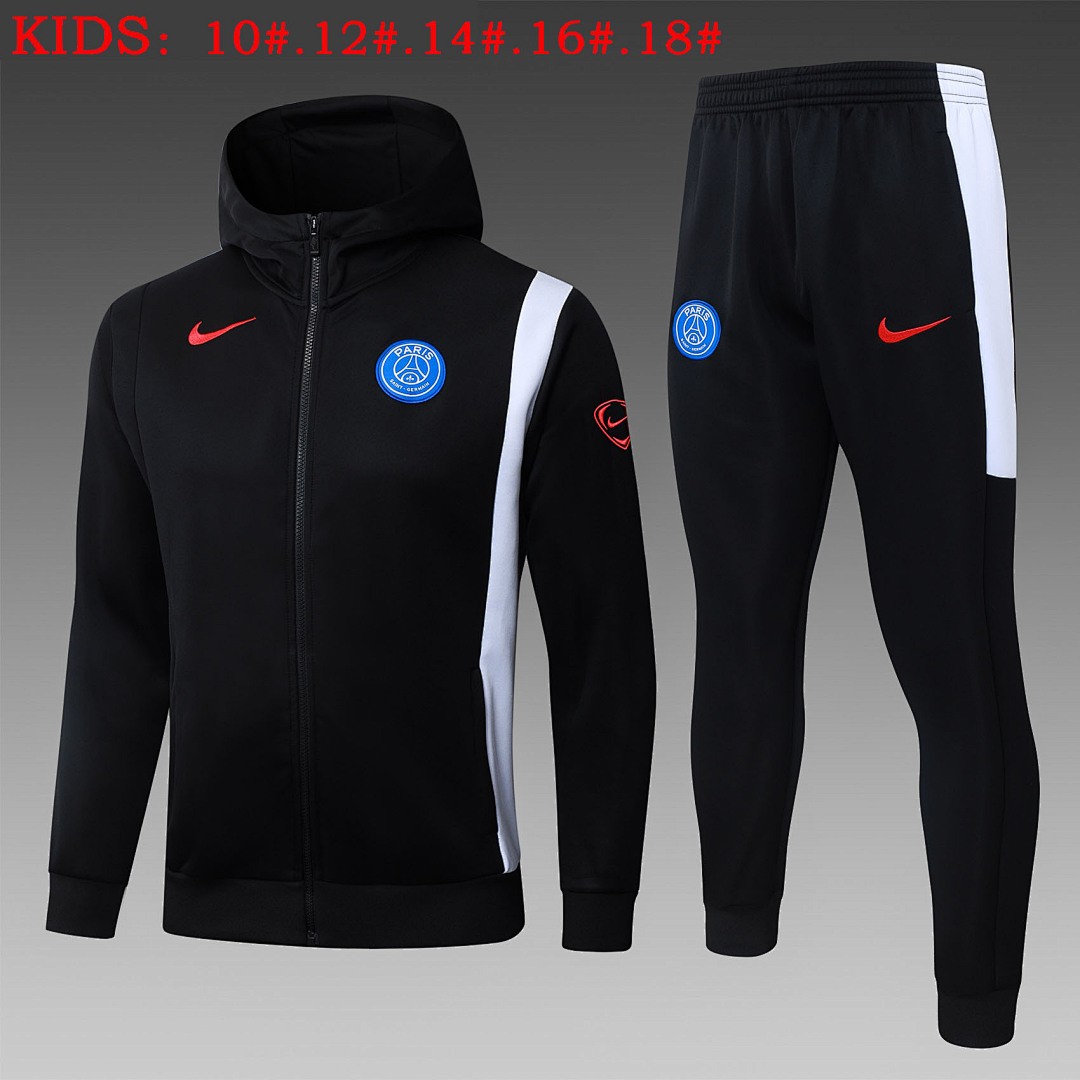 PSG 24/25 Black Kids' Long Zip Jacket with Hood