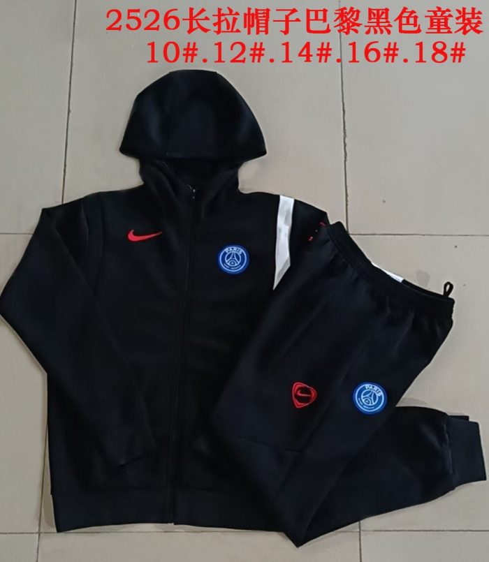 PSG 24/25 Black Kids' Long Zip Jacket with Hood - 图片 3