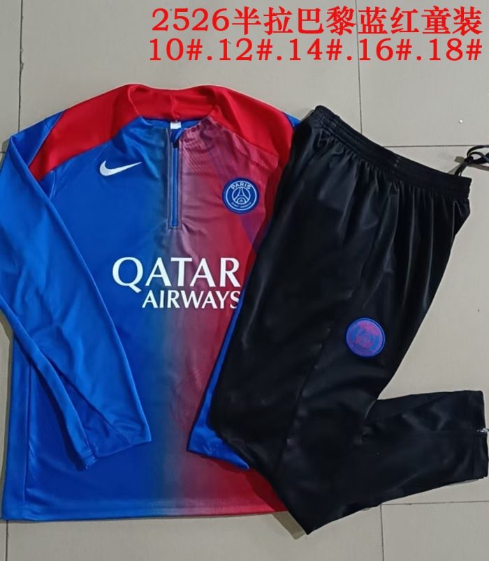 Paris Saint-Germain Blue Red Splatter Half-Zip Jacket Kids - 图片 3