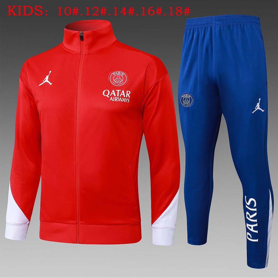 JER-7165_1 Paris Saint-Germain 24/25 Long Zipper Jacket Red Kids - 图片 1