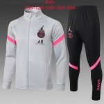 PSG 21-22 Jordan Light Gray Kids Long Zipper Jacket
