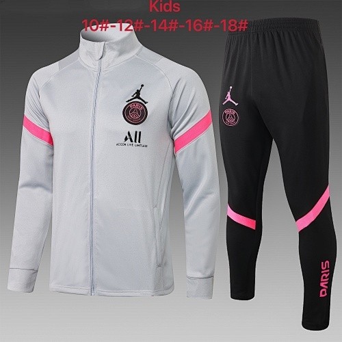 PSG 21-22 Jordan Light Gray Kids Long Zipper Jacket