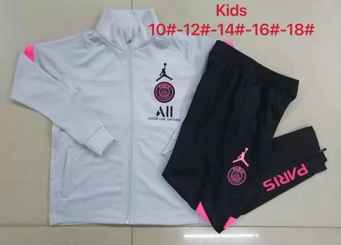 PSG 21-22 Jordan Light Gray Kids Long Zipper Jacket - 图片 3