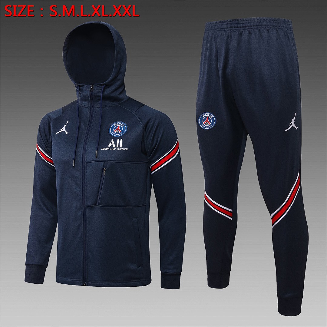 PSG 21-22 Long Zip Jacket with Hood, Blue