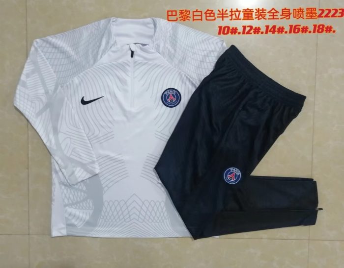 PSG 22/23 White Kids' Half-Zip Jacket (Spray Print) - 图片 3