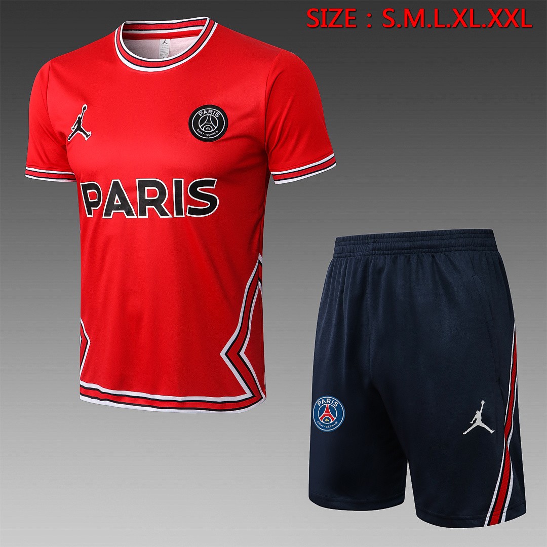 PSG 22-23 Jordan Red Short Sleeve Training Set with 5-Inch Shorts
