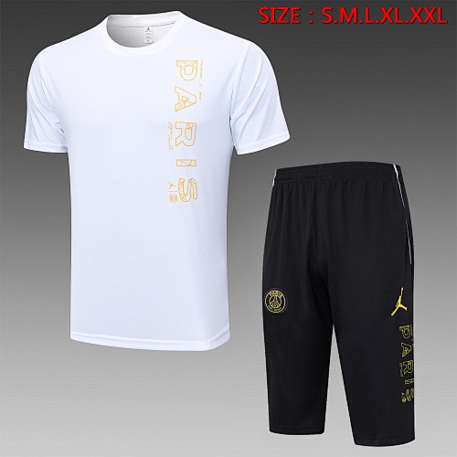 PSG 23-24 Jordan White Short Sleeve Training Set with 3/4 Pants