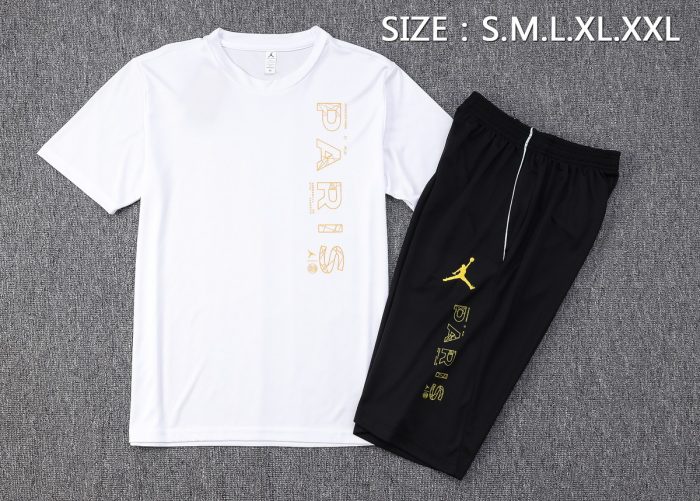 PSG 23-24 Jordan White Short Sleeve Training Set with 3/4 Pants - 图片 2