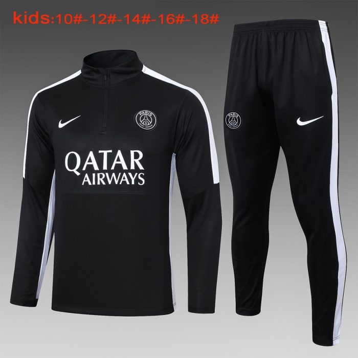 PSG 23-24 Black Kids Half-Zip Jacket (White Shoulders) - 图片 2