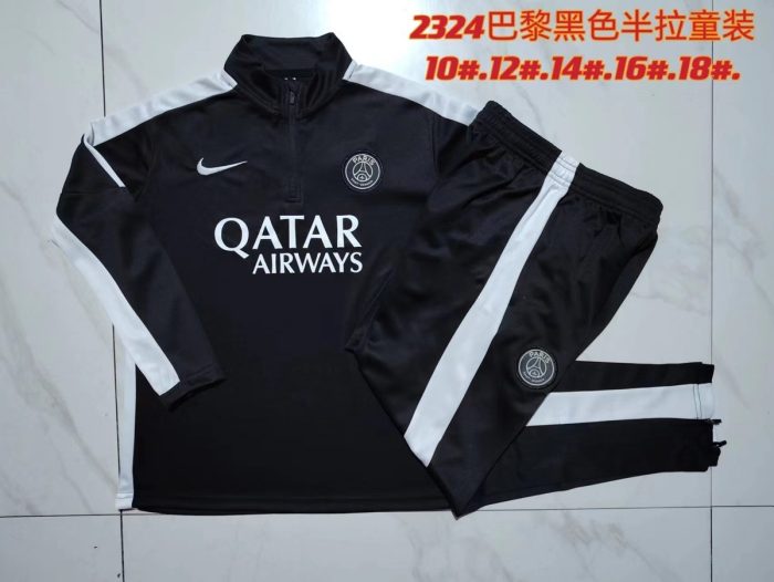 PSG 23-24 Black Kids Half-Zip Jacket (White Shoulders) - 图片 3