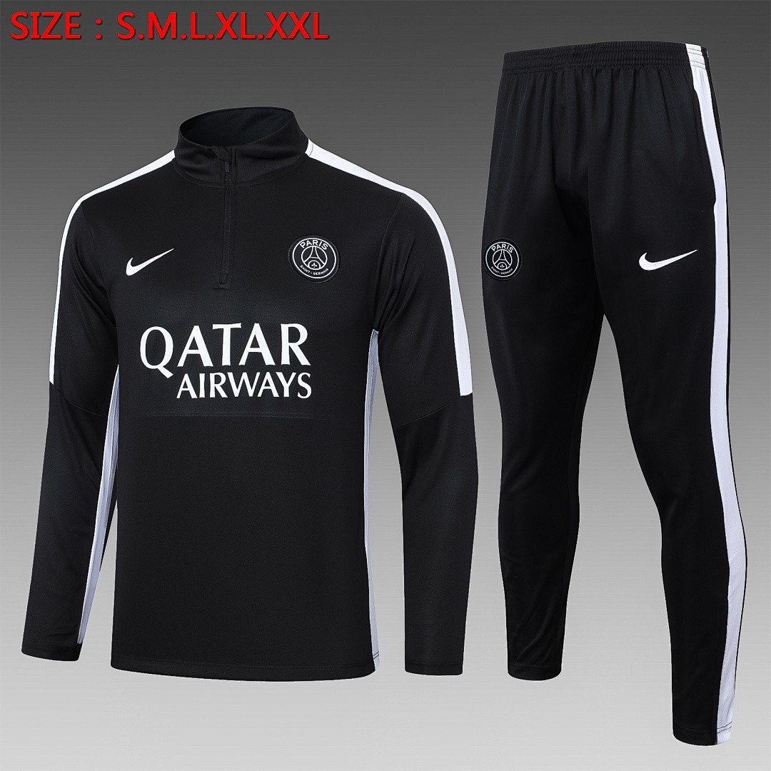 PSG 23-24 Black Half-Zip Jacket with White Shoulders