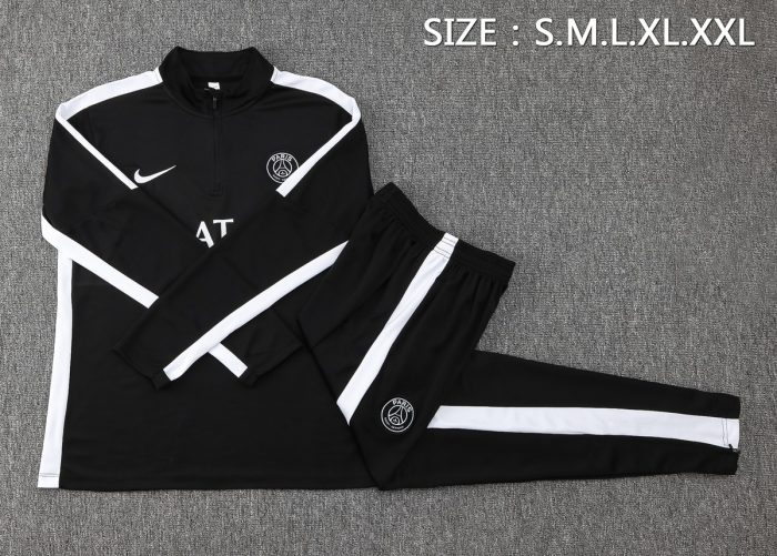 PSG 23-24 Black Half-Zip Jacket with White Shoulders - 图片 2