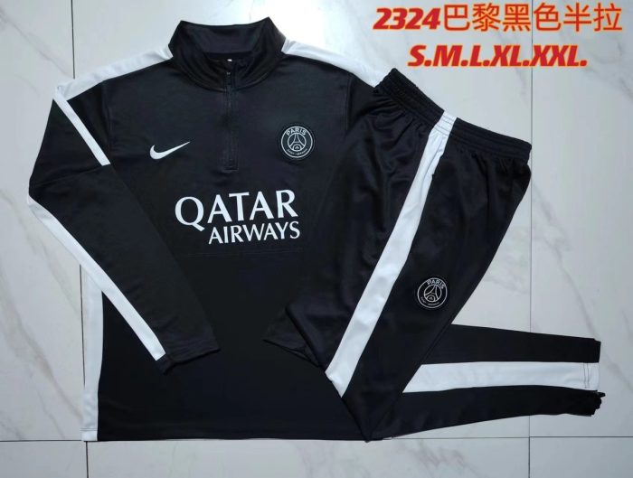 PSG 23-24 Black Half-Zip Jacket with White Shoulders - 图片 9
