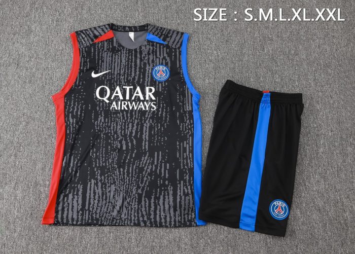 Paris Saint-Germain 23-24 Vest Black with Red and Blue Sleeve Trim - 图片 2