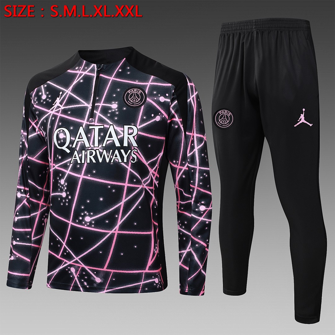 JER-7202_1 Paris Saint-Germain 2024 Black Starry Sky Print Half-Zip Jacket - 图片 1