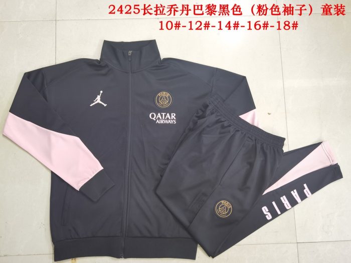 PSG 24/25 Jordan Long Sleeve Black with Pink Sleeves Kids - 图片 3