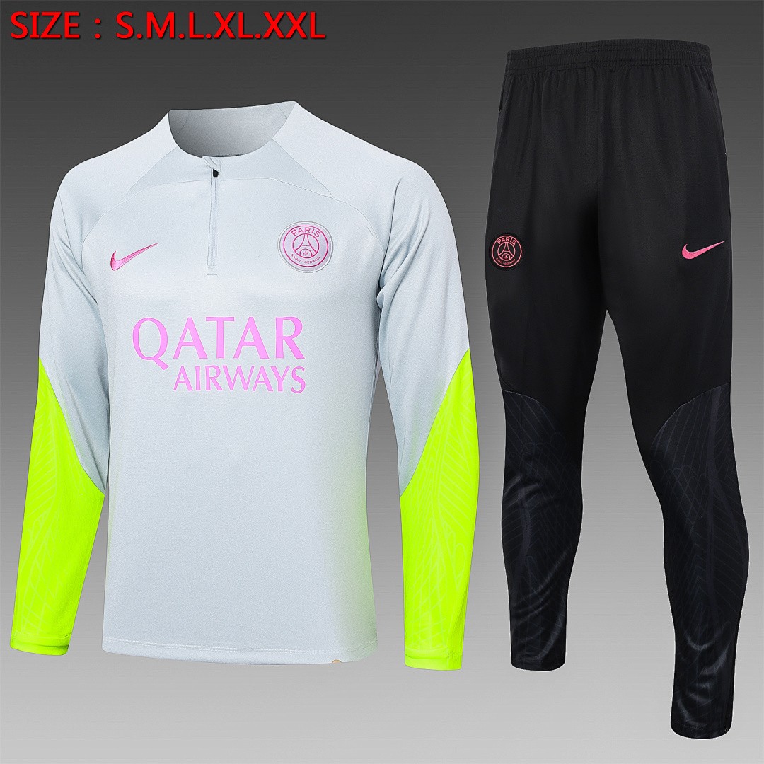 PSG 23-24 Half-Zip Jacket Light Gray with Fluorescent Green Sleeves