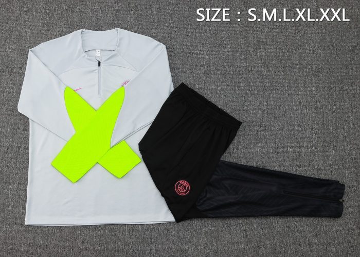 PSG 23-24 Half-Zip Jacket Light Gray with Fluorescent Green Sleeves - 图片 2
