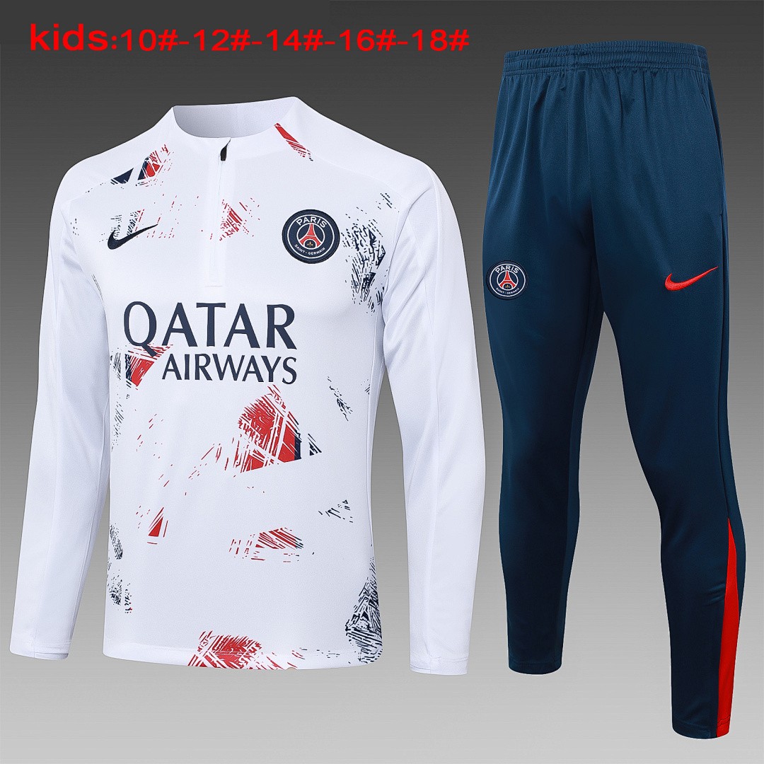 PSG 24/25 Kids White Splatter Print Half-Zip Jacket