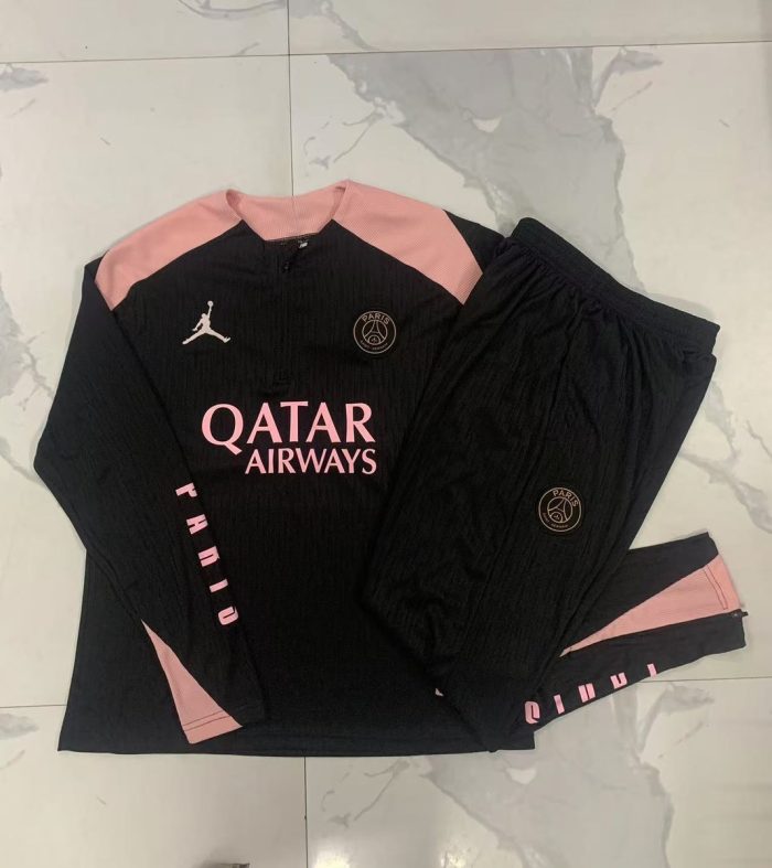 PSG 24/25 Jordan Half-Zip Jacket Black Player Version (Pink Shoulder) Kids - 图片 3