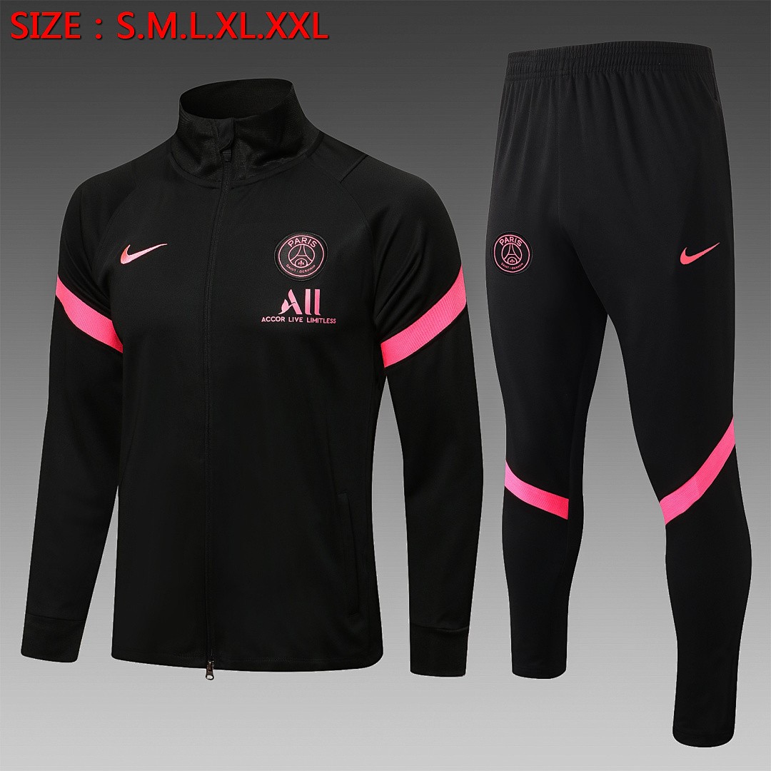 PSG 21/22 Long Zip Jacket Black (Pink Logo)