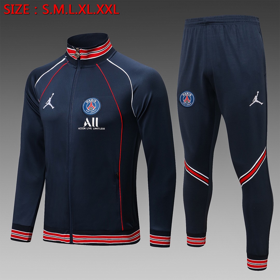 PSG 21-22 Long Zipper Jacket Blue with Red Collar