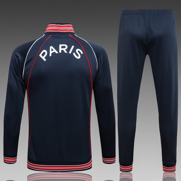 PSG 21-22 Long Zipper Jacket Blue with Red Collar - 图片 2