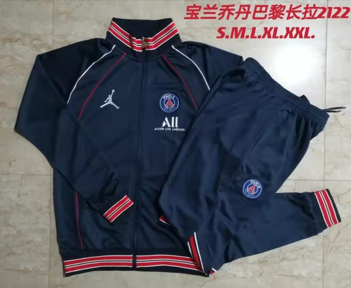 PSG 21-22 Long Zipper Jacket Blue with Red Collar - 图片 9