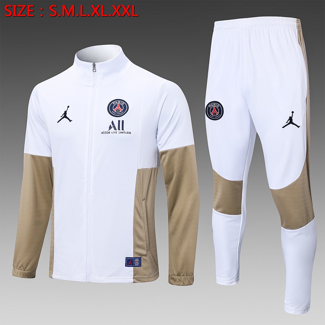 PSG 22/23 Long Zip Jacket White with Yellow Sleeves
