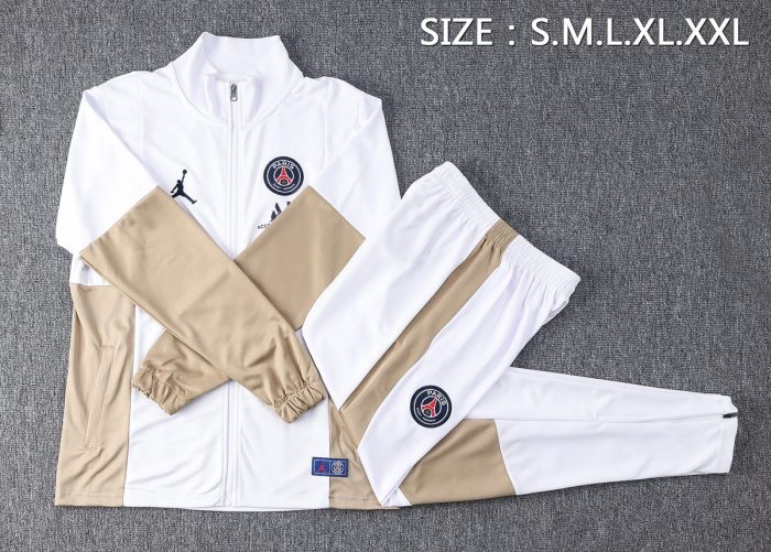 PSG 22/23 Long Zip Jacket White with Yellow Sleeves - 图片 2