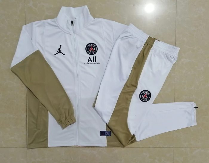 PSG 22/23 Long Zip Jacket White with Yellow Sleeves - 图片 9