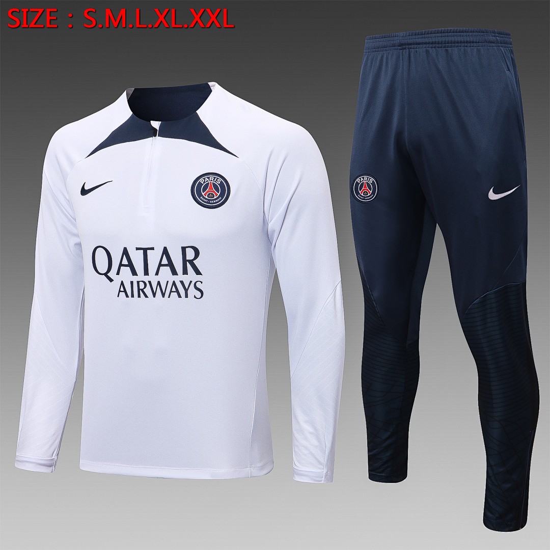PSG 22/23 Half-Zip Jacket White with Navy Blue Collar