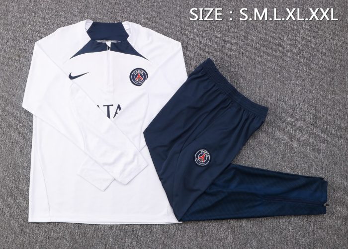 PSG 22/23 Half-Zip Jacket White with Navy Blue Collar - 图片 2