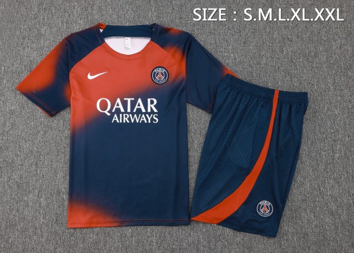 Paris Saint-Germain 23/24 Short Sleeve Training Set in Red/Blue Splatter with 5-Inch Shorts - 图片 2