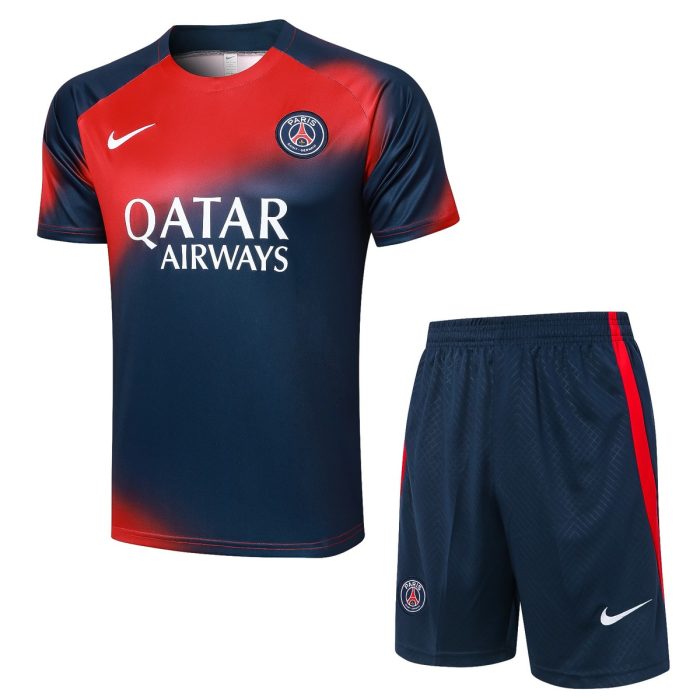 Paris Saint-Germain 23/24 Short Sleeve Training Set in Red/Blue Splatter with 5-Inch Shorts - 图片 8