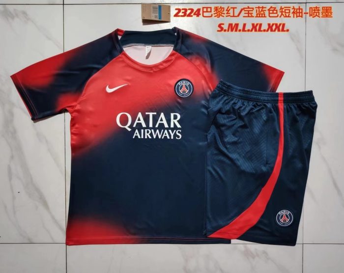 Paris Saint-Germain 23/24 Short Sleeve Training Set in Red/Blue Splatter with 5-Inch Shorts - 图片 9