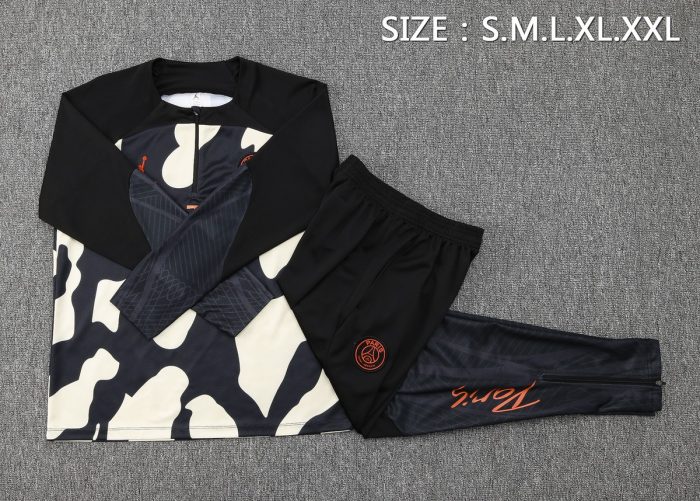 PSG 23-24 Half-Zip Jordan Black Yellow Splatter - 图片 2