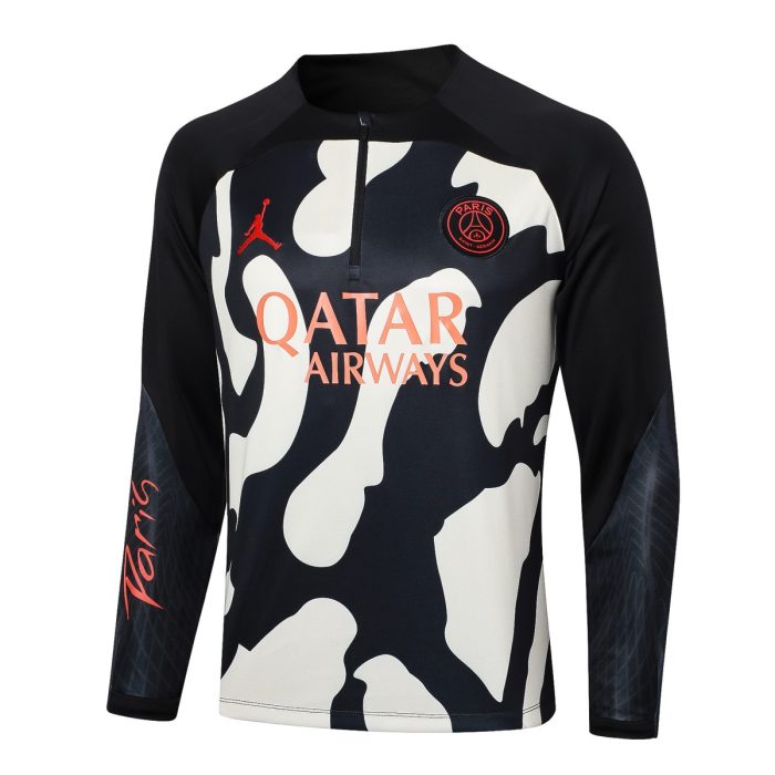 PSG 23-24 Half-Zip Jordan Black Yellow Splatter - 图片 8